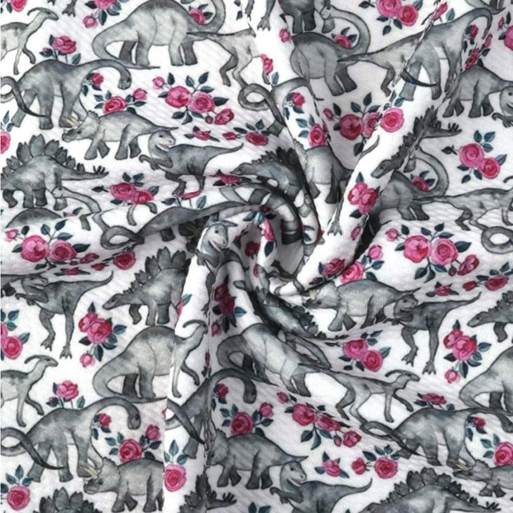 Dinosaurs Flower Patterns Bullet Printed Liverpool Textured Fabric - Picture 2 of 2